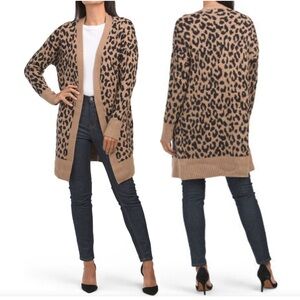 Sincerely Jules Leopard Cardigan long sleeve duster sweater large black & brown